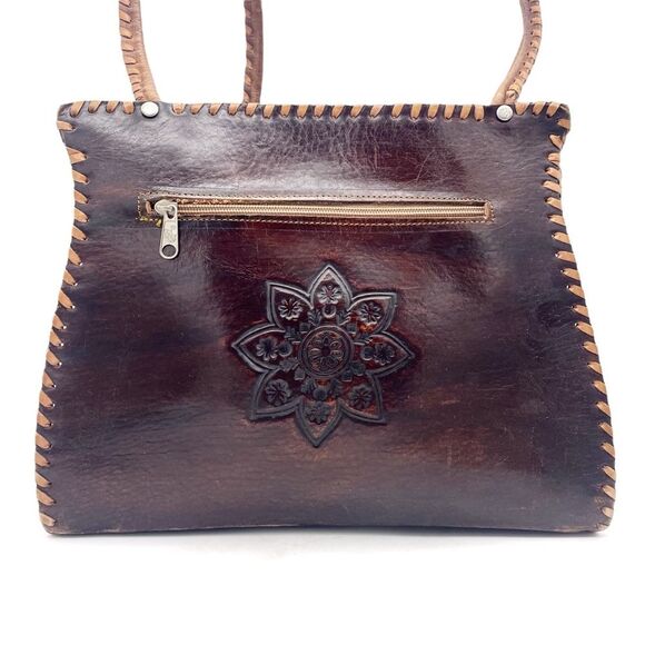 Vintage Tooled Leather Purse Brown Shoulder Bag Western Boho Saddlestitch - Picture 3 of 16